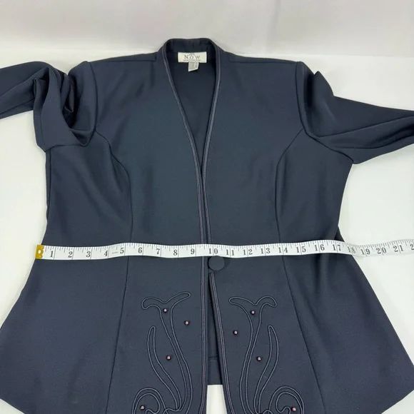 Vtg NOW by Lori Ann Navy Blue Beaded Blazer Shoulder Pads Size 12 Made in Canada - Picture 13 of 16